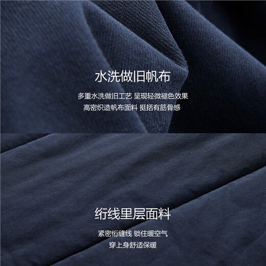 Giordano Designer Cotton Jacket Men's Pure Cotton Bath Style Contrast Color Lapel Cotton Jacket 18075818 06 Army Blue L