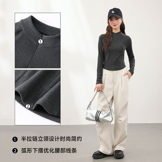 MJ STYLE thin velvet half turtleneck long-sleeved bottoming shirt for women 2026 winter new 7A antibacterial slim slim comfortable warm top