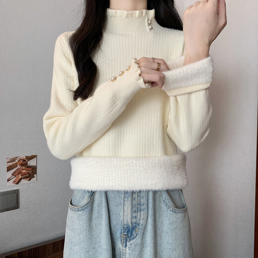 Yu Zhaolin (YUZHAOLIN) one-piece velvet half-turtleneck sweater for women plus velvet thickened bottoming shirt 2025 autumn and winter new style knitted sweater inner top