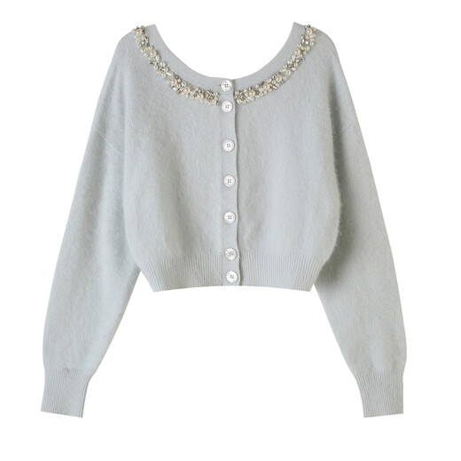 SNIDEL2025 new autumn and winter two-wear front and rear imitation pearl rhinestone V-neck sweater top SWNT254310 Pink One Size (F)