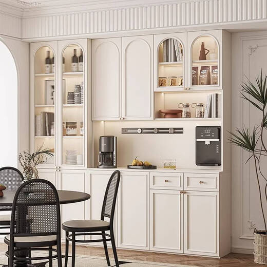 溥畔定制餐边柜靠墙一体储物柜客厅家用多功能厨房高柜法式奶油风酒柜 长240*上宽30/下宽40*高220cm ENF实木颗粒板