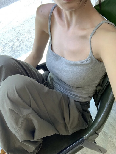 French High Bottom Gray Tight Big Neck Collarbone Vest Women Summer Bm Style Base Layer Gray S 70-92Jin Jin equal to 0.5kg