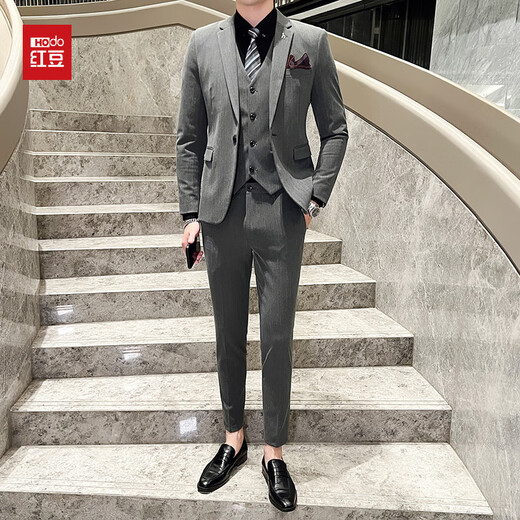 Hongdou men's suit suit 2025 autumn new wedding dress fashionable business professional suit three-piece suit for men dark gray single suit M