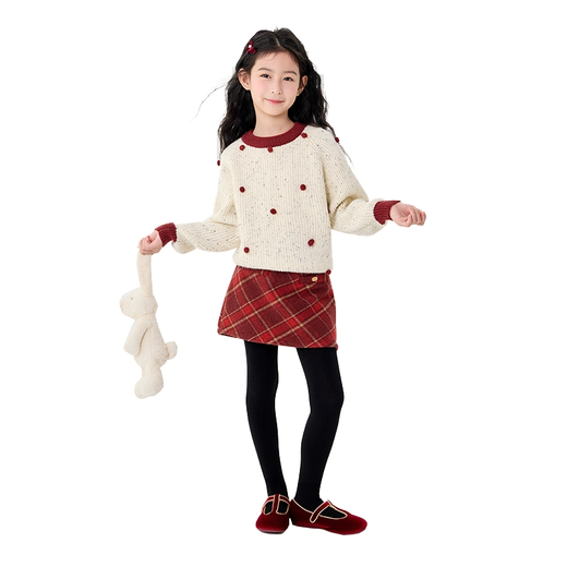 Moonkids children's clothing girls New Year's greetings red skirt suit 2025 winter new children's sweater skirt winter two-piece set two-piece set 19805 red sweater + 4536 red skirt 110 cm