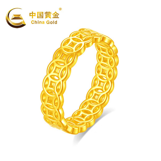 China Gold (CHINA GOLD) Gold Copper Coin Ring Women's Football Gold Closed Money Duoduo Coin Ring Birthday Gift for Girlfriend and Wife Gold Weight About 1g Daily Dou Gold Copper Coin Ring Circle Mouth 14#