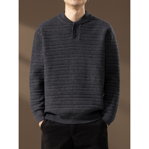 Zimei American retro Henry collar sweater for men in autumn and winter thickened jacquard loose casual sweater for men, brown M _115Jin Jin is equal to within 0.5 kg