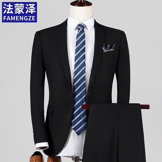 Fa Mengze Suit Business Professional Formal Small Suit Wedding Groom Work Spring Autumn Slim Jacket Men Black (Single Suit) 2XL (180) 125-140Jin Jin is equal to 0.5 kg