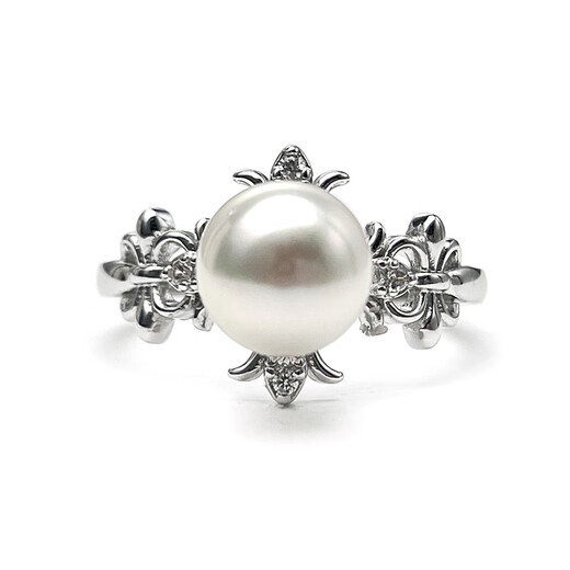 Queen of Pearls S925 Silver Akoya Seawater Pearl Ring 8-9mm Live Adjustable Women's Ring Birthday Gift