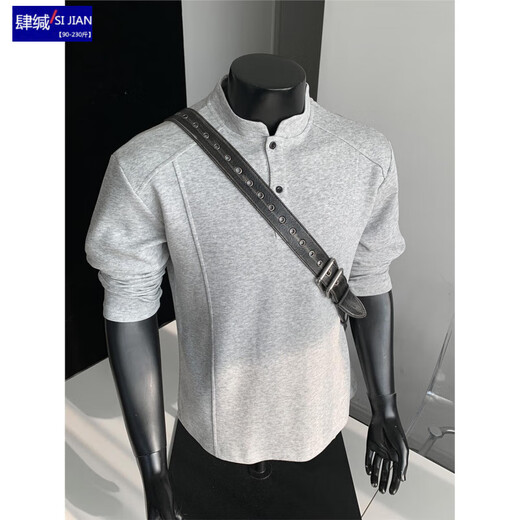Si Yan fat man American Polo Henry shirt men's long-sleeved T-shirt spring and autumn cleanfit casual men's base sweatshirt black upgrade 4XL 180 to 200Jin Jin equals 0.5 kg can be worn