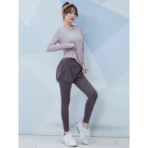 Vanstic Herbst und Winter Neue Fitnesskleidung für Frauen Internet Promi Lose Sportswear Langarm professionelles Training Yoga Set Grey Blue + Dunkelgrau Blau dreiteils Set TC15908 S