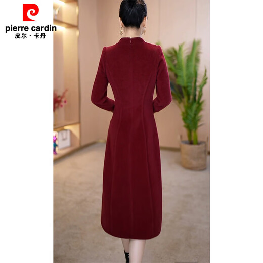Pierre Cardin 2025 New Mother's Cheongsam Dress Spring and Autumn Thickened Warm Two-piece Set Burgundy Thickened Cheongsam 2XL Recommended 121-130 Jin Jin equals 0.5 kg