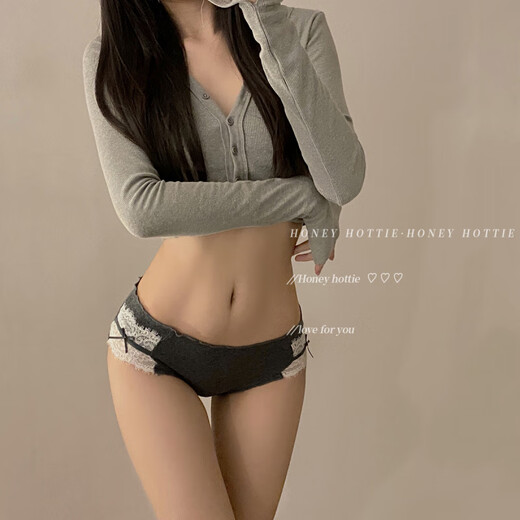 Universal Japanese underwear for women in summer thin pure cotton lace bow breathable low-waist girls briefs light gray 12% off for 5 pieces or more L
