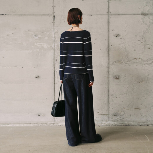 Mai Meng MM silk cashmere striped lazy casual sweater sweater top autumn and winter 5GA934761 Navy blue 5GA934762 M