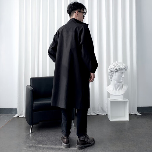 ROMON windbreaker jacket men's mid-length autumn and winter high-end business casual cloak coat men's khaki L