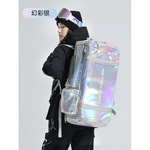 Fiaos Snowboard-Tasche, Rucksack, Snowboard-Tasche, Wild Snow-Rucksack, Herren- und Damen-Skischuhtasche, große Kapazität, Aufbewahrungstasche, Tasche für Schneeausrüstung, Symphony Silver, One Pack – komplette Skiausrüstung, 55 l, Video-Stil