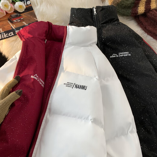 XUANSENTU Gypsophila reversible cotton-padded jacket for men in winter, thickened stand-up collar, trendy brand American loose cotton-padded jacket, red and black 2XL