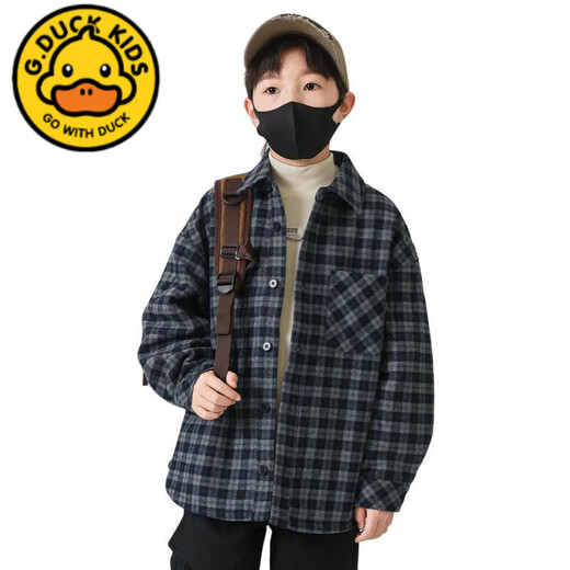 G.duck boys' quilted shirt autumn and winter velvet thickened jacket 24 new style medium and large children's style Korean tartan plaid color 120 cm