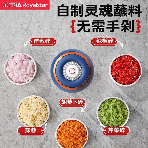 Royalstar Meat Grinder Electric Garlic Crusher Mincing Stuffing Garlic Multifunctional Cooking Machine Home Garlic Beater Garlic Artifact Supreme All-Purpose Model Glass Cup + Ten-leaf Stainless Steel Knife