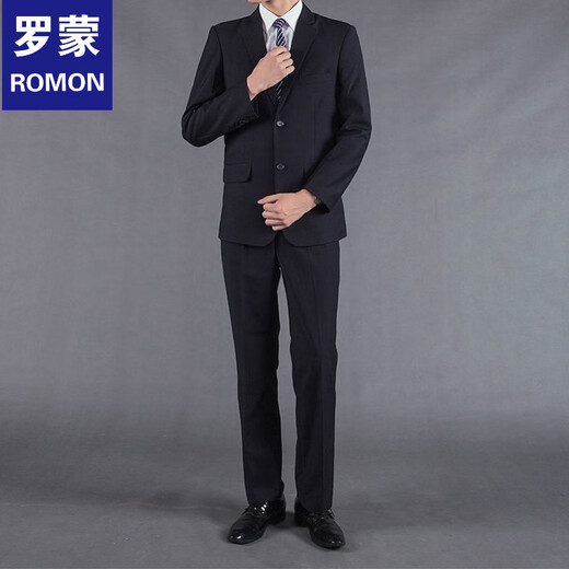 ROMON two-piece men's casual suit, slim two-button small suit, business professional formal wear, youth suit, professional suit, one-button black suit + trousers + vest M (100Jin Jin is equal to less than 0.5 kg)