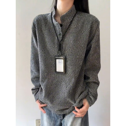 XUANSENTU American gray heavyweight long-sleeved T-shirt for men in autumn Henry collar Polo sweatshirt design stand-up collar inner layering shirt Gray 4XL Recommended 175-190Jin Jin equals 0.5kg