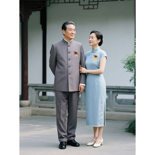 Playboy (PLAYBOY) middle-aged and elderly father's suit 2025 autumn new new Chinese style stand collar tunic suit dad wedding banquet suit black tunic suit two-piece suit top + pants XL