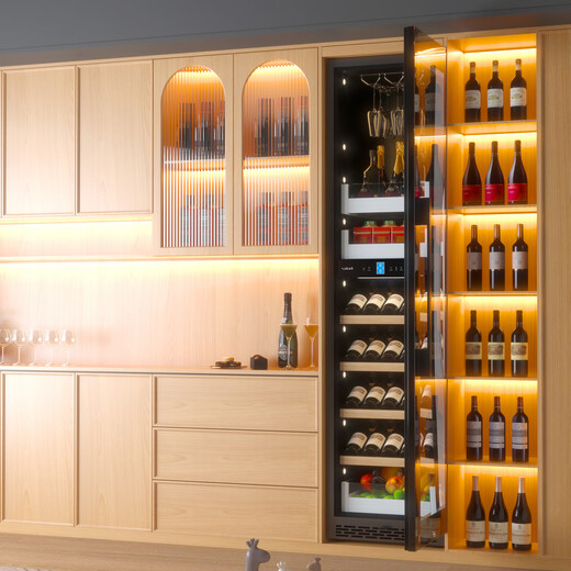 Kelati red wine cabinet constant temperature wine cabinet home 2 meters high large capacity can be embedded in the living room glass door frost-free wine cabinet villa wine cabinet tea preservation cabinet beer and wine display cabinet 2 meters high dual temperature red wine hanging cup ice bar single layer full 270L