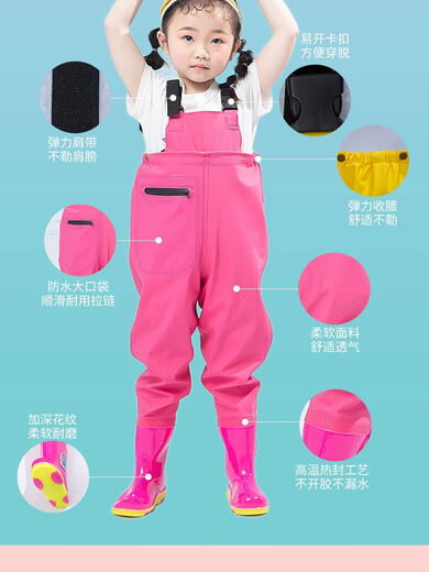 Raincoat for children, children's water play one-piece waders, kindergarten waterproof clothes for catching the sea, men's and women's rain boots for catching fish, children's sky blue overalls pocket style, size 21, size 27, shoe inner length 14 points 5cm