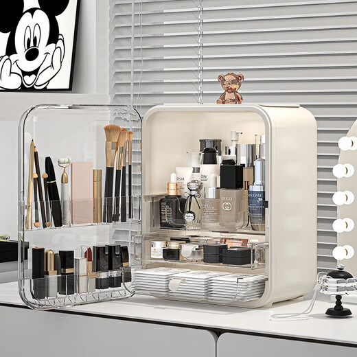 Cosmetics storage box desktop high-end skin care product storage cabinet large-capacity dust-proof dressing table storage rack ordinary style with mirror