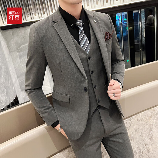 Hongdou men's suit suit 2025 autumn new wedding dress fashionable business professional suit three-piece suit for men dark gray single suit M