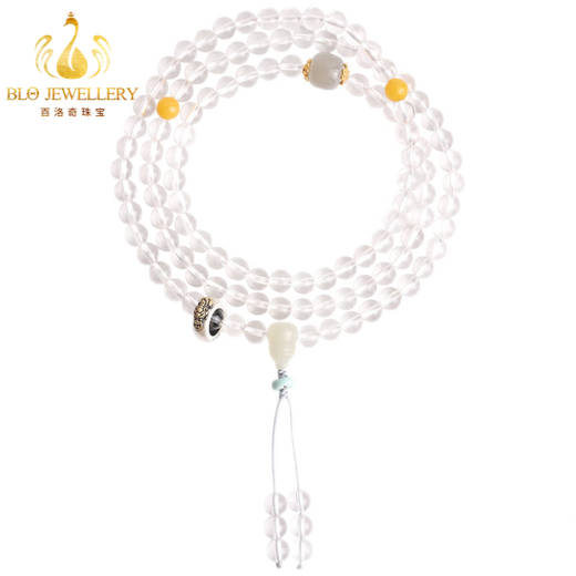Bailuoqi Mani Brazilian white crystal 108 natal Buddha hand string crystal beads bracelet rosary jewelry for men and women natal Buddha heart mantra (rat) beads 6mm