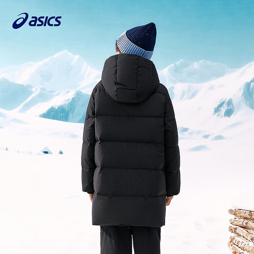 ASICS Children's Clothing 25 Years Winter Children's Mid-Length Down Jacket, Fluffy, Stylish, Thickened, Warm and Waterproof Black 85% Down 160 Filled Down 166.6g