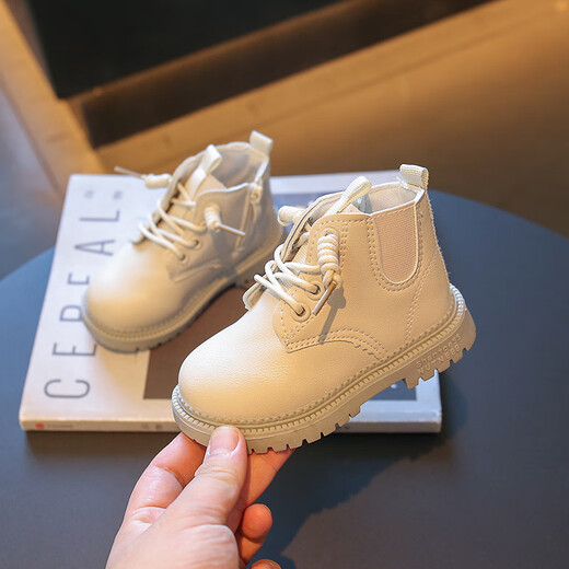 Terranis Yangma recommends spring and autumn baby girl toddler shoes 1-2-3 years old British style Martin boots for boys soft off-white single shoes 21_size_inner length 13.0cm