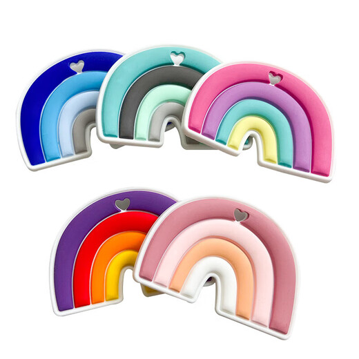 Rainbow chewable baby anti-biting hand food-grade children's oral molar stick can be boiled silicone teether dark blue 1 pack