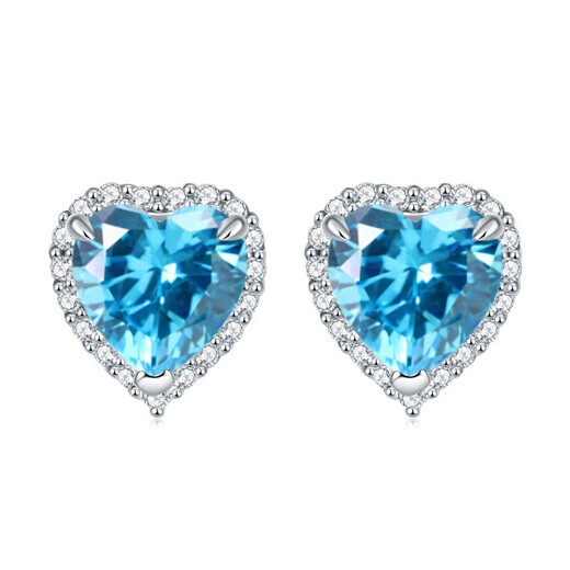Reza quality 925 silver European and American gemstone love earrings for women colorful zircon heart-shaped earrings silver earrings high 925 silver tanzanite blue December