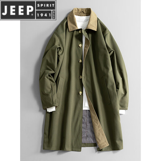JEEP SPIRIT Workwear Military Green Balmakken Mid-Length Windbreaker Men's Spring and Autumn Loose Casual Plus Size Fat Man Jacket Military Green 6XL 220-240Jin Jin is equal to 0.5 kg