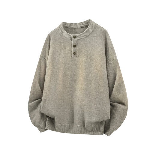 Shelley Jones Henry Collar Sweater Men's Autumn and Winter New Ins Lazy Style Loose Trendy Bottoming Top Gray L Recommended 110-125 Jin Jin equals 0.5 kg