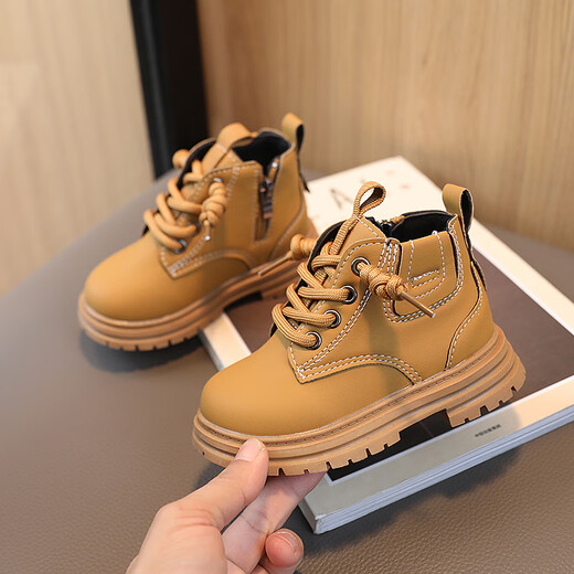 Terranis Yangma recommends baby Martin boots autumn and winter velvet thickened children's small yellow boots boys' shoes soft sole single boots yellow single lining 21_inner length 13.5cm