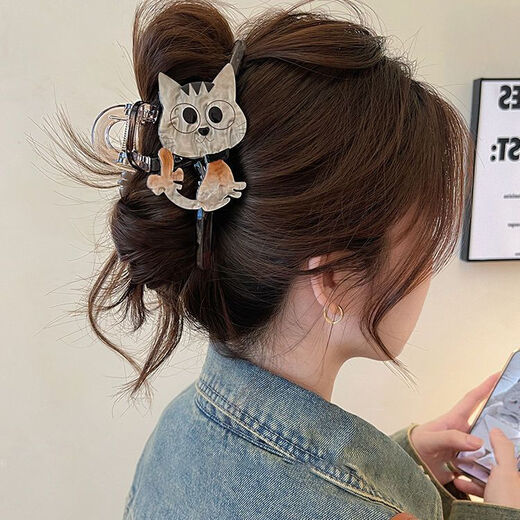 Cute and cute bear clip for women 2025 new high-end shark clip hair clip for back of head headband hair clip Recommended 4 pieces brown bear + cat + wave beads + biscuits