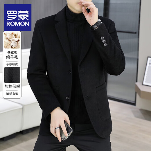 ROMON 2025 new suit jacket winter cotton thickened solid color high quality warm short fashion casual men's suit black 2XL recommended 145-160Jin Jin equals 0.5 kg