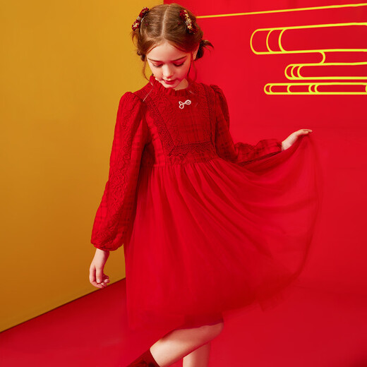 ASK JUNIOR New Year's wear, girls' dresses, winter wear, velvet warm mesh skirt, western style Chinese style children's skirt