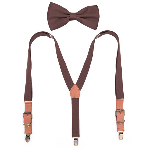 Children's suspender clip, bow tie set, retro style suspender clip, boys and girls suspenders, performance accessories suspenders, 2.5cm wide upgraded version of khaki