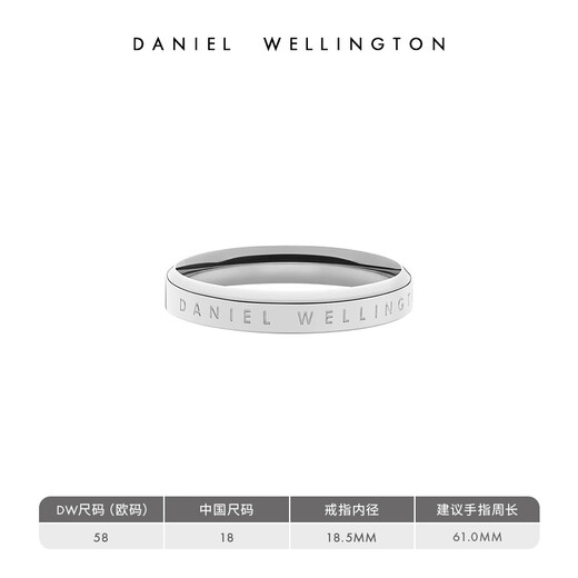 Daniel Wellington dw ring for women, classic series couple ring, elegant silver No. 58, birthday gift for girlfriend DW032