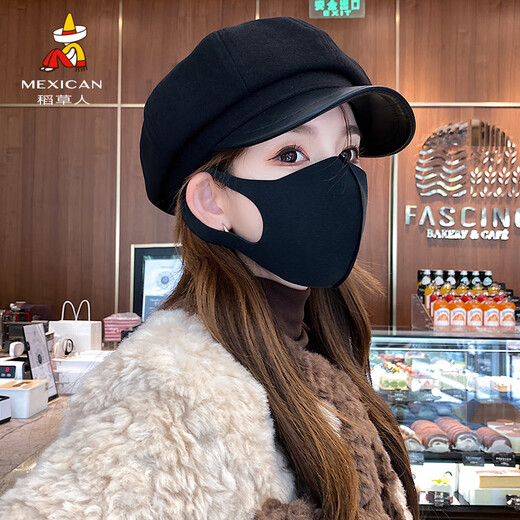 Scarecrow Hat Women's Autumn and Winter Octagonal Hat New Face Revealing Small Japanese Newsboy Painter Hat Big Head Beret Brown M