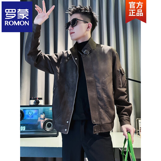ROMON Spring and Autumn Style Handsome Street Leather Men's Motorcycle Leather Jacket 2026 New Slim Fit Korean Style Jacket Black Spring and Autumn Style M Recommended 85~110 Jin Jin equals 0.5 kg