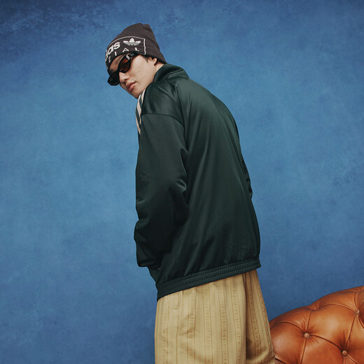 Adidas classic retro three stripes double zipper loose jacket jacket for men and women autumn Adidas clover dark green L