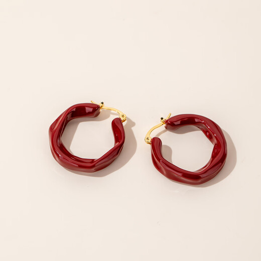Qlady red retro irregular earrings earrings women's plain hoop earrings 2025 new light luxury high-end earrings and earrings