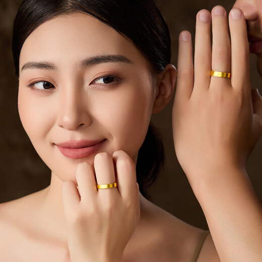Laofu gold gold ring pure gold 999 ancient frosted live ring wedding three gold gift girlfriend gift giving about 3.9g glossy frosted women's ring