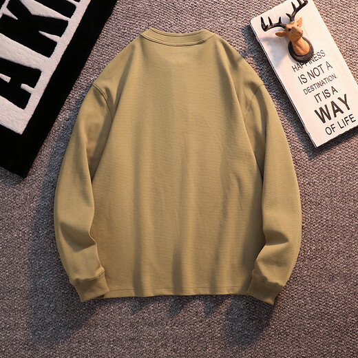 Kuraishi Kazuki autumn and winter trendy brand new American Henry collar long-sleeved T-shirt sweatshirt men's velvet Henry shirt jacket top clothes black M