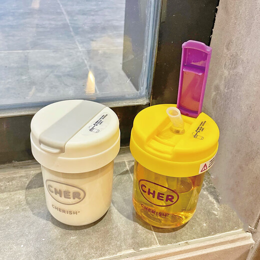 Tons of cups for students, men and women, fashionable plastic cups, portable straw cups, high-looking coffee cups, handy cups, snow mountain white + straw