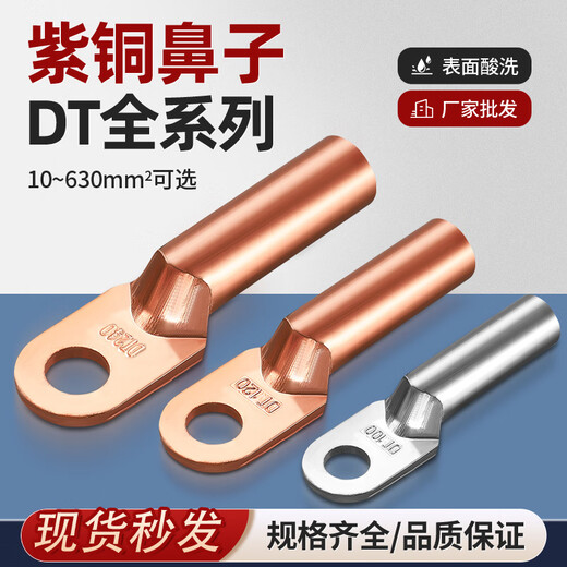 Copper nose copper connector copper wire nose lug 8/10/16/25 square tinned oil-blocking cable terminal copper color_DT-16